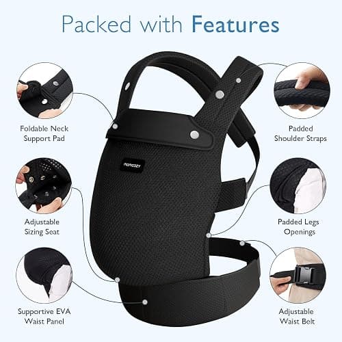 Momcozy Breathable Mesh Baby Carrier, Ergonomic and Lightweight Infant Carrier for 7-45lbs with Enhanced Lumbar Support, All Day Comfort for Hands-Free Parenting, Air Mesh-Black thumbnail 5
