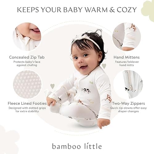 Bamboo Little Soft Baby Footie Pajamas, Baby Clothes, Newborn Sleepers, 95% Viscose and 5% Spandex, 0-24 Months thumbnail 2