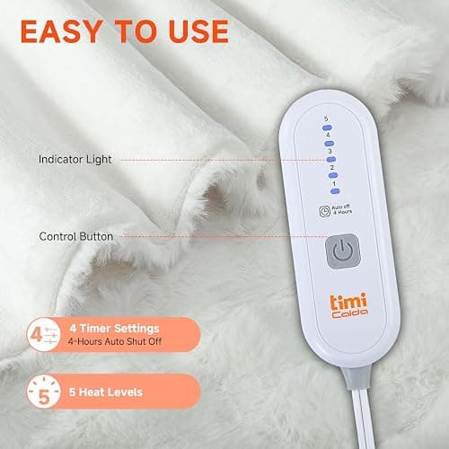 TiMiCalda Heated Blanket Electric Throw- 50"x60" Soft Thick Bubble Electric Blanket for Sofa with 5 Heat Levels & 4 Hours Auto-Off Overheat Protection, Warm Cozy Gifts, Cream thumbnail 5