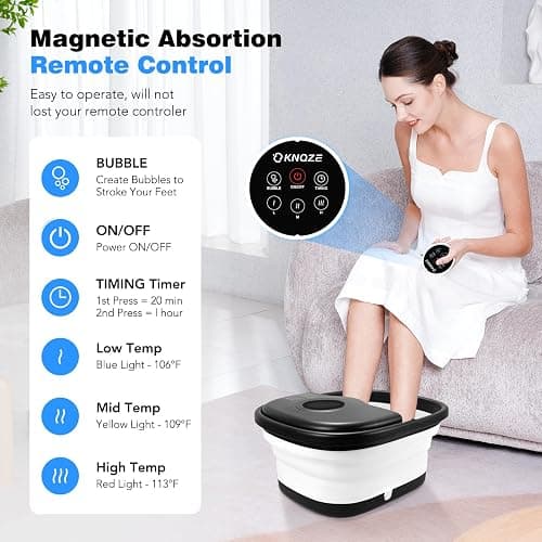 KNQZE Collapsible Foot Spa Bath with Heat, Remote Control, Temperature Control, Bubbles, Pumice Stone, Red Light, Timer, 16 Massage Roller Pedicure Foot Spa Foot Soaker for Soothe & Relax Tired Feet thumbnail 3