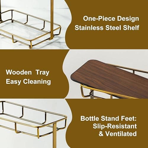 Dobbyby Bathroom Organizer Countertop Perfume Organizer Makeup Organizer Cosmetics Storage Display Rack Vanity Tray Dresser Stainless Steel Gold Shelf Wooden Tray thumbnail 4