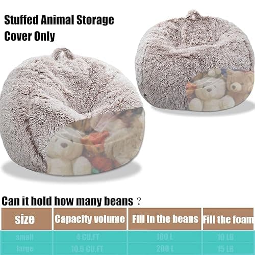Fluffy Stuffed Animal Storage Bean Bag Chair Cover (No Filler), Faux Fur Comfy Bean Bag Cover for Organizing Plush Toys or Textile, for Adults Teens Kids Girls, Beige - S for Kids - Beige thumbnail 4