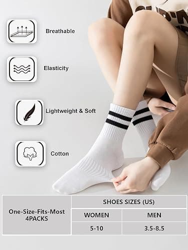 YUWELL Womens Striped Crew Socks, Cotton Socks for Women 4Pairs,Size 5-10 | Cozy Casual Socks thumbnail 3