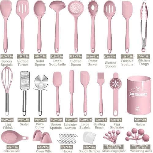 Silicone Cooking Kitchen Utensil Set, AIKKIL 43 Pcs Pink Cooking Utensils Set, Turner, Tongs, Spoon, Spatula, Kitchen Gadgets Tools Set For Nonstick Cookware, Heat Resistant (Dishwasher, BPA Free) thumbnail 2