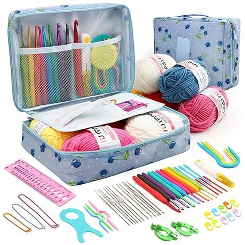 ARMINACO Crochet Kit for Beginners & Adults – 59pcs Complete Starter Set with Ergonomic Hooks (0.6-6.0mm), Yarn, Tools & Travel Bag – Craft Gift for Women, Teens & Seniors - Image 1