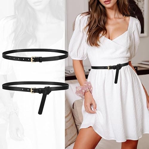 TRIWORKS 3 Pack Women Skinny Leather Belt for Jeans Pants Dress Ladies Thin Waist Belt with Gold Buckle thumbnail 4