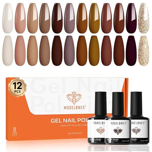 Modelones Gel Nail Polish,12 Colors Fall Winter Gel Polish Popular Neutral Nude Brown Gel Nail Kit Collection for Nail Art Salon Classic Collection Gift for Women - Image 1