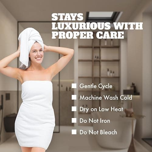 Wealuxe White Bath Towels 24x50 Inch, 6 Pack - Extra Absorbent Cotton Towel Set for Bathroom | White, 24x50 Inch, Cotton, Towel Set, for Bathroom, Hotel, Gym, Spa, 6 Pack thumbnail 6