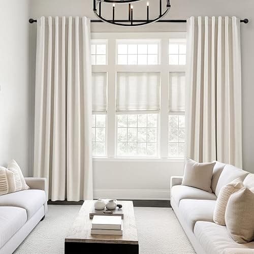 Topfinel Cream Linen Blackout Curtains 84 Inch Long for Bedroom Living Room, Ivory Pinch Pleat Back Tab Full Blackout Drapes Farmhouse Boho Curtains for Window, White Neutral Curtains 52" X 84" 7 FT thumbnail 2