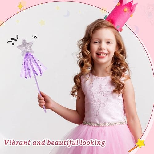 Skylety 8 Pcs Fairy Wands Star Glitter Princess Wands for Girls Kids Princess Party Favors Angel Sticks with Ribbon Costume Props for Birthday Wedding Cosplay thumbnail 7