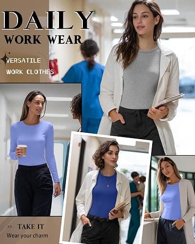Neer 3 Pack Womens Underscrub Shirts Long Sleeve Crewneck Tops Fitted Layering Clothes Comfort Knit Tops for Nurse thumbnail 3