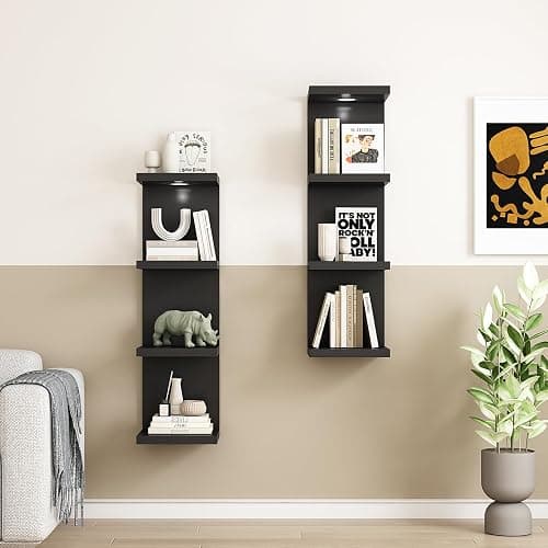 LitaEther Versatile 4 Tier Wall Shelf Unit,Black Lack Wall Shelf,Display Floating Shelf with LED Remote Control Light thumbnail 5