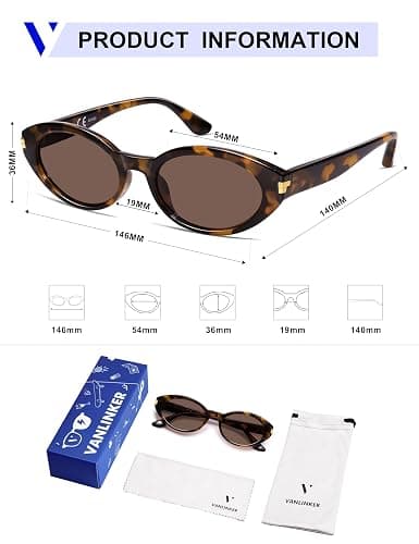 VANLINKER Polarized Retro Oval Sunglasses for Women Men Small Face Vintage 90s Shades VL9850 thumbnail 5