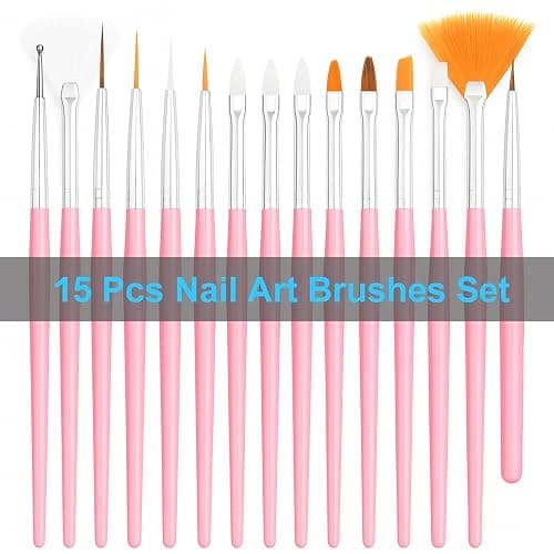 Nail Art Tools Set – 15pcs Pink Nail Art Brushes, 5pcs Dual-Ended Dotting Pens, 10 Nail Stands with 2 Bases, Nail Art Palette, Double-Sided Tape & Adhesive Tabs for DIY Nail Design thumbnail 2
