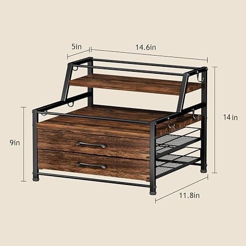 Homsorout Coffee Syrup Rack Organizer - 4-Tier 8 Syrup Wine Bottles Stand with 82 Storage Drawer for K Cups, Coffee Pod Holder for Countertop, Bar Station, Kitchen, Rustic Brown thumbnail 3