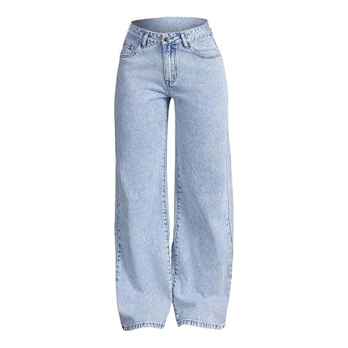 Girls High Wasited Jeans Wide Leg Straight Y2K Solid Baggy Denim Pants Cute Loose Fit Denim Trousers thumbnail 4
