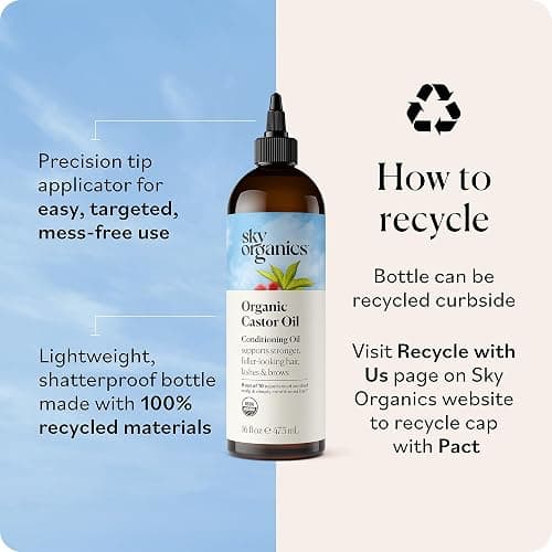 Sky Organics Castor Oil - USDA Certified Organic Hair Oil for Hair Growth, Skin, Face, Eyelashes - Cold Pressed & Hexane Free - Pure Organic Castor Oil Pack Wrap - Carrier & Hair Treatment Oil -16oz thumbnail 8