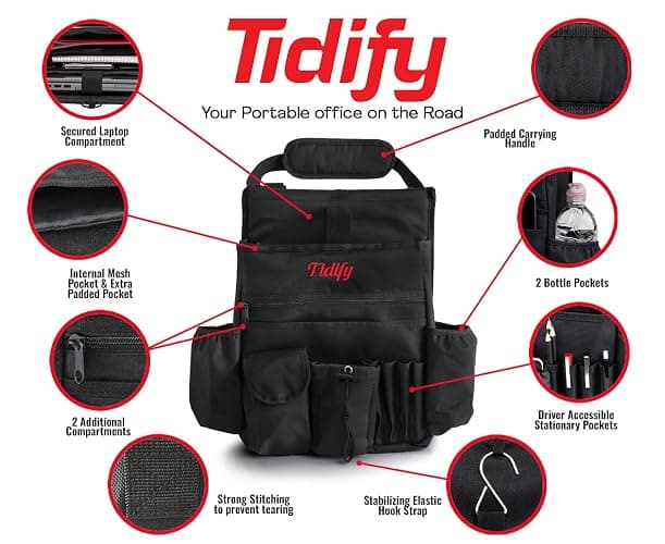 Tidify Back Seat Car Organizer with Dedicated Tablet and Laptop Storage Stabilizing Side Straps Soft Adjustable Shoulder Strap and Hardened Buckles Your Office Away from Office thumbnail 5
