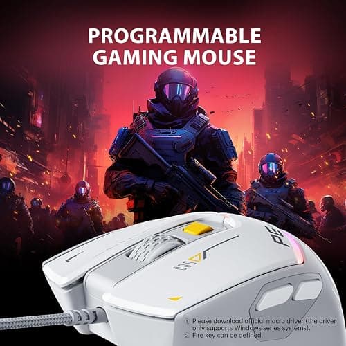 INPHIC PG1 Wired Computer Gaming Mouse Ergonomic, 12800 DPI High-Precision, 6 Programmable Buttons, RGB Backlit for Gaming - White Gray thumbnail 7