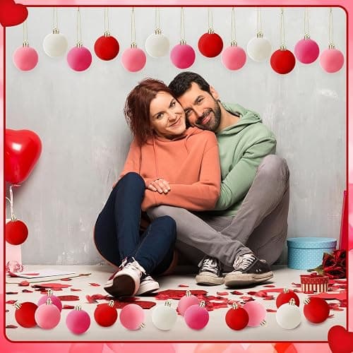 24 Pcs 2 Inch Valentine's Day Hanging Ball Ornament Valentine Velvet Ball Ornament for Tree Pink Red White Decorative Hanging Velvet Plastic Ornaments for Valentine Holiday Party Decor(Sweet Color) thumbnail 6