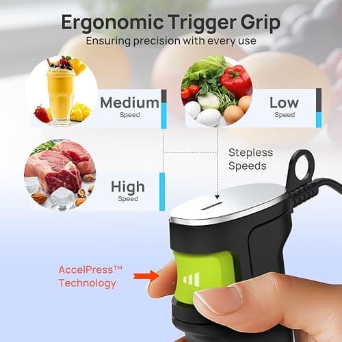 Consciot 4 in 1 Immersion Hand Blender Max 1100W, Corded Stick Emulsifier with Entire Stainless Steel Blender Shaft, Trigger Speed Control, For Blending, Beating, Frothing, Mixing & More, Non-BPA thumbnail 3
