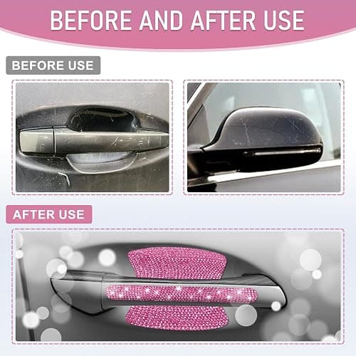 10 PCS Bling Car Door Handle Protector, Shiny Crystal Rhinestone Anti-Scratch Glitter Universal Cars Door Handle Protective Cover, Pink Car Accessories for Women (Pink) thumbnail 5