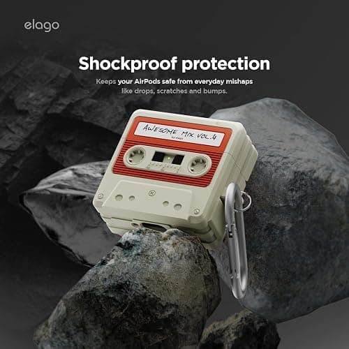 elago Cassette Tape Case Compatible with AirPods 4 Case - Carabiner Included, Supports Wireless Charging, Shock Resistant, Full Protection, Headphone Accessories, for Men, for Women thumbnail 5
