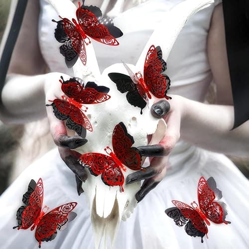 Rchovsam 3D Butterfly Wall Decor Party Rose Butterfly Sticker Decoration 3.85x4.6 inche Red Black Double Deck Removable Sticker for Birthday Holiday Party Decoration-6pcs thumbnail 5