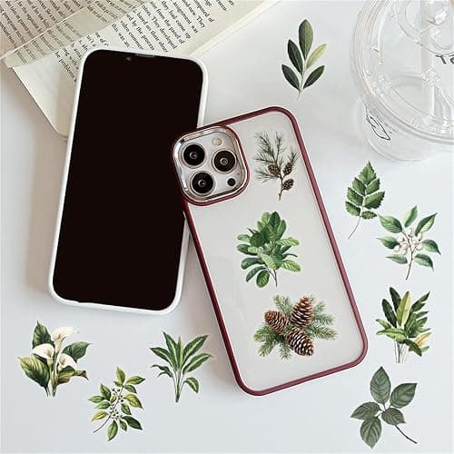 50PCS Transparent Leaf Stickers Pack,Aesthetic Nature Plant Decor for Laptop Gifts for Kids Teens Adults Waterproof Vinyl PET Nature Stickers for Notebook Phone Bike Party Favors (Green) thumbnail 5