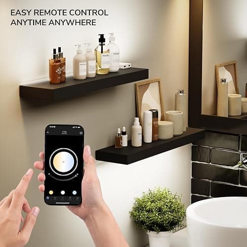 BAMEOS Floating Shelves with LED for Wall, Sturdy Shelves with RGB Light, Wall Mounted Display Shelves, Set of 2, Hanging Shelf for Bathroom, Bedroom, Kitchen, Living Room Storage, Black thumbnail 6