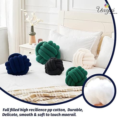 Uvvyui Knot Pillow Ball, Soft Home Decorative Pillows, Round Throw Pillow, Handmade Knotted Plush Pillow, Round Boucle Pillow Cushion (8.6 Inches Navy) thumbnail 4