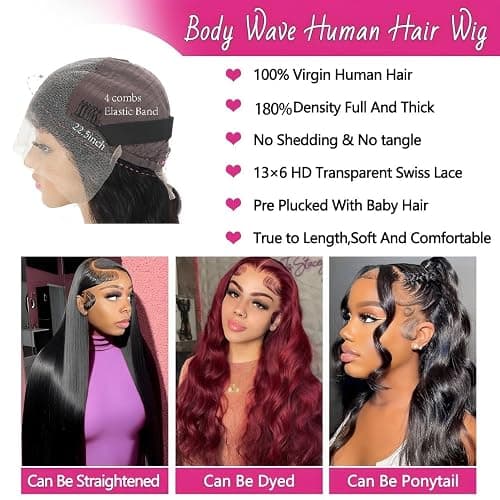 kolyula 13x6 Lace Front Wigs Human Hair Body Wave Lace Front Human Hair Wigs Pre Plucked HD Lace Front Wigs 180% Density Frontal Glueless Human Hair Wigs with Baby Hair (13x6-body wave, 30INCH) thumbnail 4