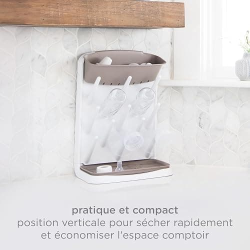 Ubbi Vertical Baby Bottle Drying Rack, Space Saving Countertop Drying Rack Baby Bottle Organizer, Taupe thumbnail 7
