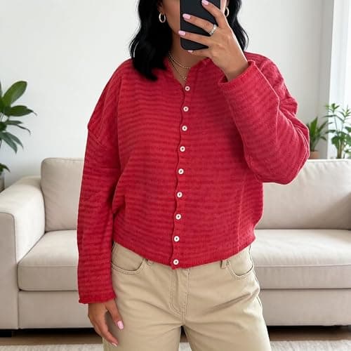 Women Knit Cardigan Sweaters Long Sleeve Button Down Loose Top | Striped Cardigans Women Casual Knitted Oversized Sweaters Y2k Vintage Jumper Knitwear Shirt Outwear Going out Top Streetwear thumbnail 3