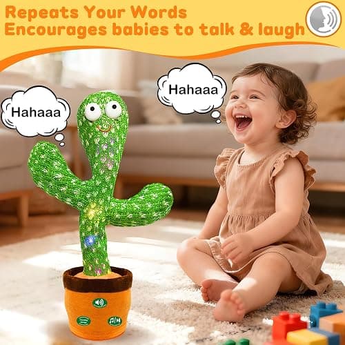 Hunfur (Updated Volume Adjustment) Dancing Mimicking Talking Cactus Toy,Funny Gift for Toddler 1 2 3 Year Old Boy Girl,Singing Record Repeat What You Say Light Up Baby Infant Toys 6-12 12-18 Months thumbnail 3