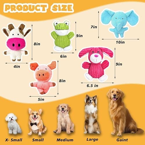 MRSOHRET 5 Pack Squeaky Dog Toys, Tough Stuffed Plush Puppy Tough Chew Toys, Durable Plush Animal Dog Toy for Large Small Medium Dogs to Keep Them Busy thumbnail 2