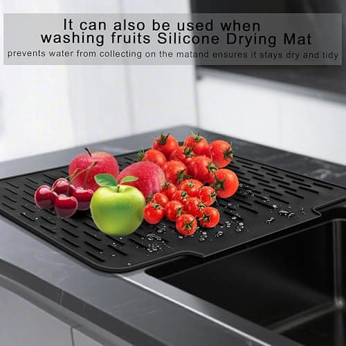Silicone Drying Mat for Kitchen Counter，23"×18"drain mats for kitchen counter，dish drying rack ，dish drying mat large (black） thumbnail 6