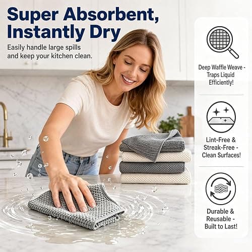 ningzhi 4pcs Dish Cloths Kitchen Cloths Microfibre Cleaning Towels–All-Purpose Home Cleaning Cloths, Ultra-Absorbent, Quick-Drying, Soft & Reusable(30x30cm) thumbnail 2