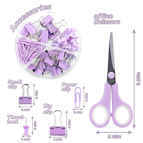 Purple Office Supplies Set, UPIHO Stapler and Tape Dispenser Set, Office Desk Accessories Kit with Stapler, Tape, Remover, Staples, Clips, Scissor and Tabs for Women, Clerks… thumbnail 4