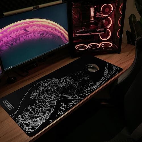 MAY FLOWER Large Gaming Mouse Pad, Full Keyboard Mat, Long Laptop Mousepad, Computer Mouse Mat for Home and Office, Anti-Slip Rubber Base, 31.5 x 11.8 Inches (Black Sea Wave) thumbnail 7