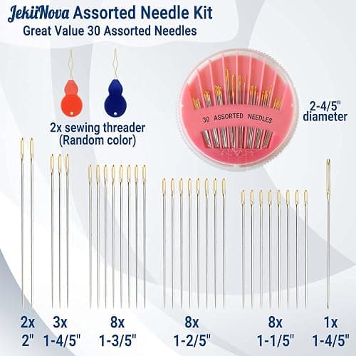 30 Pack Premium Hand Sewing Needles, Assorted Sizes, Large Eye Stitching Needles for Sewing, Repair & Embroidery thumbnail 6