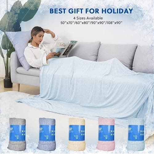 HOMFINE Cooling Blankets for Hot Sleepers - Summer Blanket Thin Lightweight Breathable Soft Double Side Enhanced Cooling for Bed Couch Sofa, Keep Cool for Night Sweats (Light Blue, 50 x 70 inches) thumbnail 6