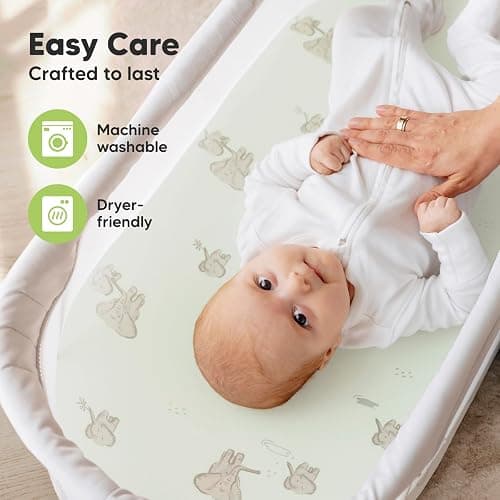 2-Pack Organic Bassinet Sheets for Girls, Boys - 33x17 Cotton Bassinet Mattress Sheets Fitted Compatible with Halo Bassinest Swivel Sleeper, Graco, Baby Delight, Chicco, Soft & Breathable (Elly) thumbnail 7