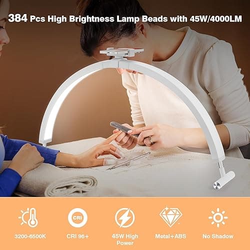 Mznoo Half Moon Light for Nail Desk, 30'' Large Half Moon Desk Lamp with Phone Holder, Professional Nail Tech Light with 3 Color Modes and 5 Brightness for Manicure Salon and Handicraft (White) thumbnail 4