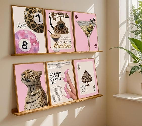 6Pcs Trendy Pink Leopard Wall Art Vintage Preppy Posters Prints Y2k Luxury Aesthetic Wall Decor Pictures Lucky 8 Ball Cheetah Painting for Girls Bedroom Dorm Decorate 12x16in Unframed thumbnail 2