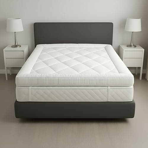 LUXE BEDDING Mattress Topper Double, 10cm Thick, Cloudlike Super Soft Microfiber, Hypoallergenic, Machine Washable, with Corner Elastic Straps White, (137 x 190cm) - Image 1
