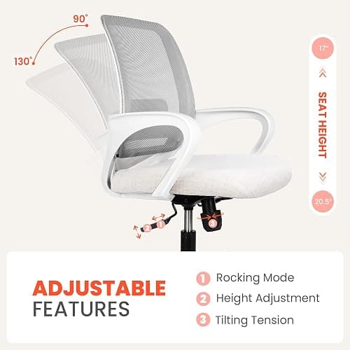 NEO Chair Office Desk Ergonomic Mesh Computer Chair with Lumbar Support Adjustable Height Swivel Rolling Wheels Comfy Mid Back Task Chair for Home Bedroom Vanity Study (Ivory) thumbnail 5