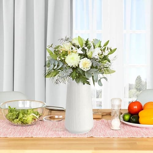 White Ceramic Vase, GUKJOB Small Cute Flower Vase for Pampas Grass, Home, Living Room, Dining Table, Farmhouse, Office Decor, Bedroom, Table, and Kitchen Shelf (White) thumbnail 6