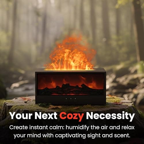 Omnexa Fireplace Flame Diffuser Air Humidifier, Essential Oil Diffuser with 7 Colors Light & Timer, Auto-Off Ultrasonic Cool Mist Aroma Humidifier for Home, Bedroom, Office, Yoga(Black) thumbnail 8