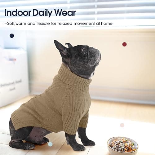 IECOii Dog Sweaters for Medium Dogs Girl Boy,Holiday Knit Doggy Sweatshirt with Sleeve,Turtleneck Thick Warm Dog Sweaters for Winter,Pullover Knitwear for French Bulldog,Boston Terrier (Camel, L) thumbnail 6